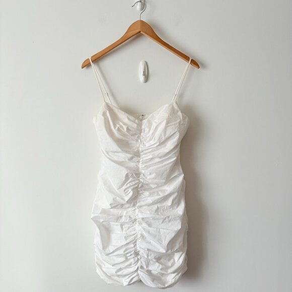 Aritzia Babaton Belleza Dress Ruched Cotton White Size 8 - Picture 2 of 5